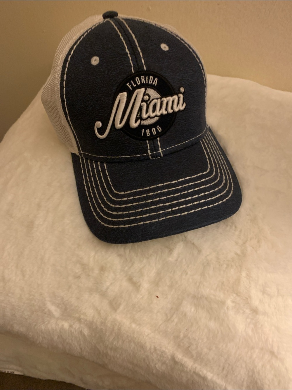 Miami Embroidered Trucker Hat - Navy and White